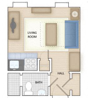 Floor plan for studio, 1 bath, 350 sqft